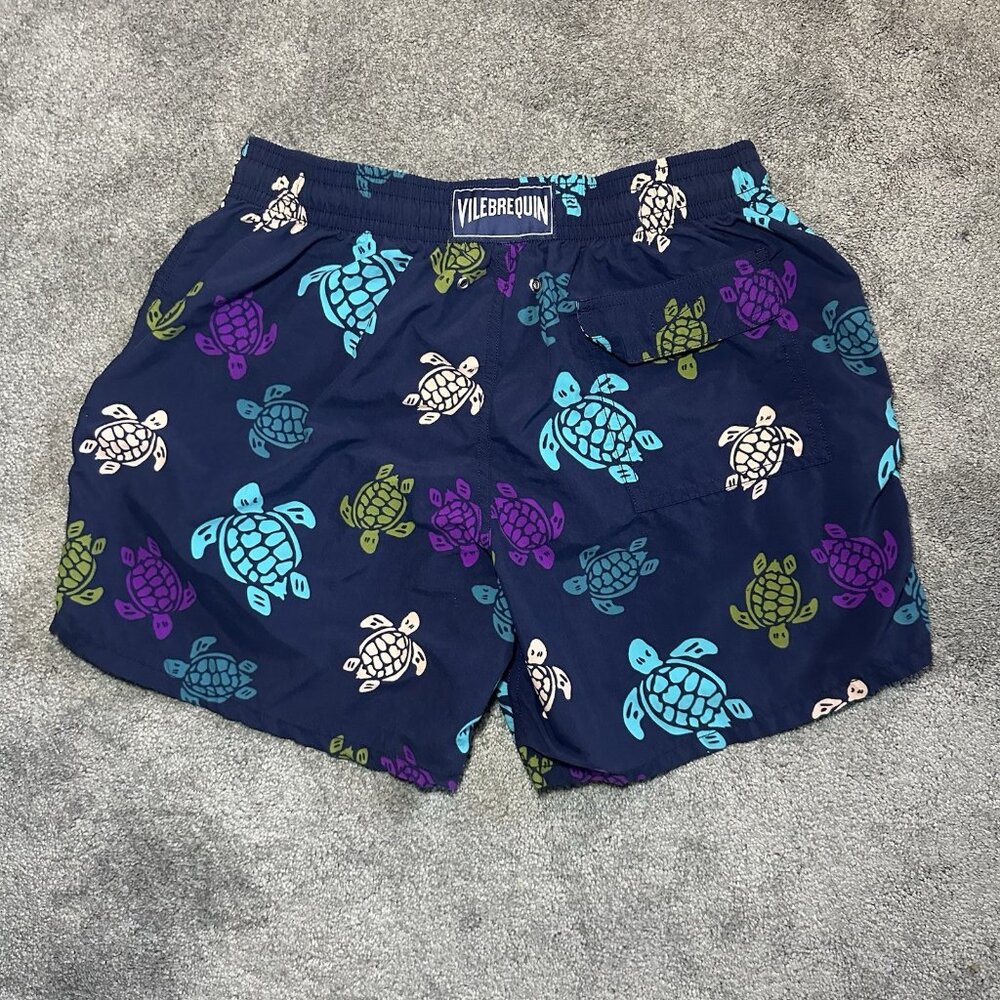 Vilebrequin Navy Swim Shorts with Multicolor Turtle Print
